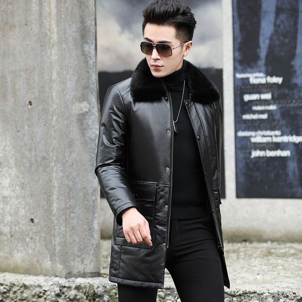 

origin of new winter warm for men's warm coatfur coat fur coatlong style of haining first layer leather coat wipft, Blue