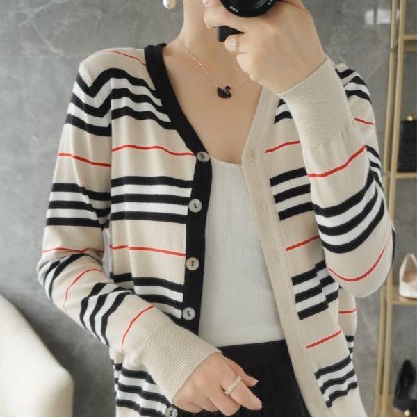 

thadi соответствие трикотажные весной и осенью 2020 пальто женщин полосатый свободный v-образным вырезом цвета новый свитер пальто верхняя о, White;black