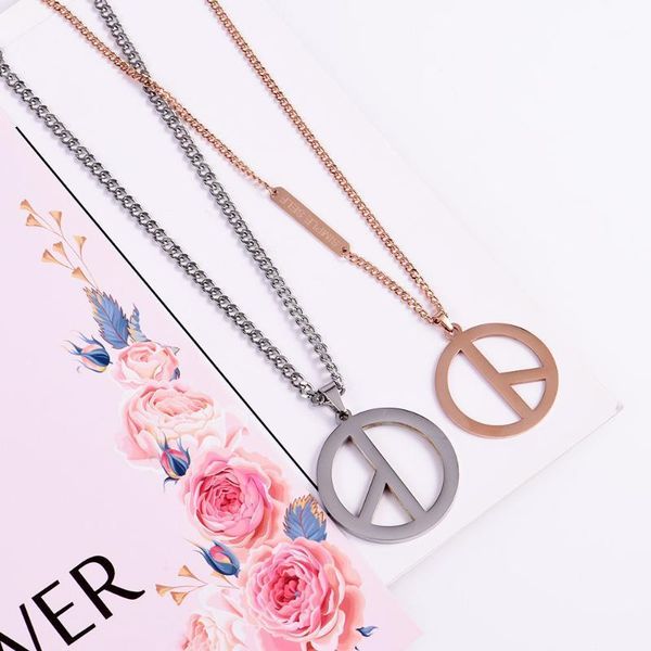 

silver gold peace logo anti-war man elegant stainless steel simple necklace rectangle women fashion jewelry dropshipping pendant1