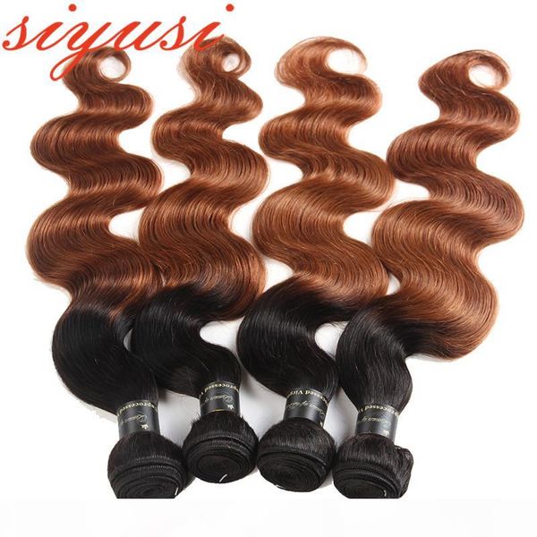 

ombre brazilian hair body wave 3 bundles virgin hair body wave weave 2 tone dark brown human remy hair extensions color 1b 30, Black