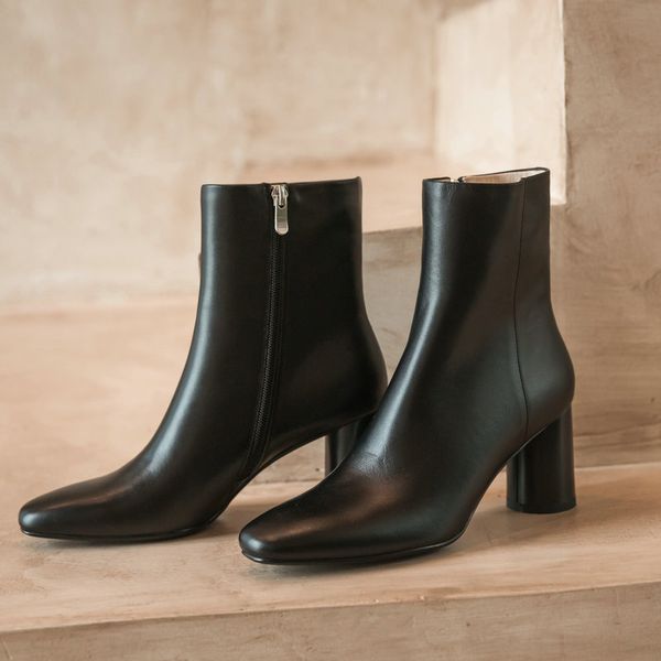 

genuine leather high heels boots woman elegant square toe women's winter boots party wedding women's size 41 42 43, Black