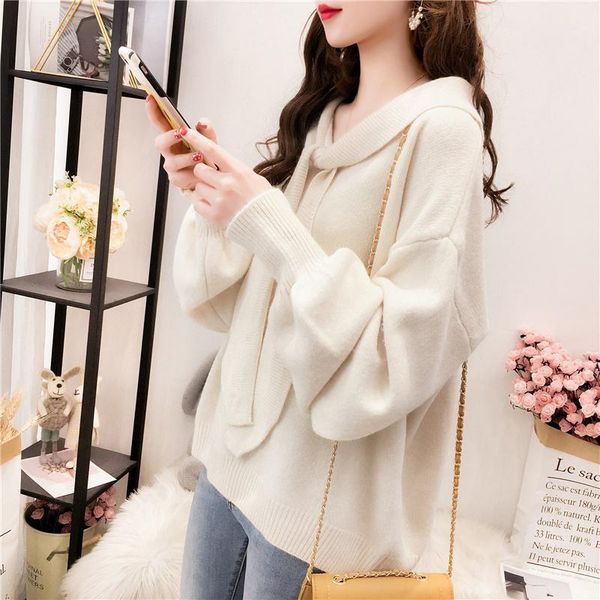 

apring autumn loose knit women 2020 new casual pullover sweater female fashion v neck short sweater xx1301, White;black