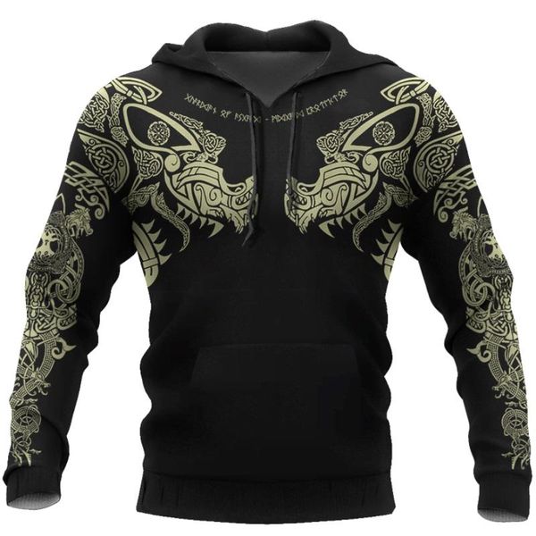 

2020 new viking tattoo 3d printed men hoodies harajuku fashion hooded sweatshirt autumn street hoodie sudadera hombre, Black