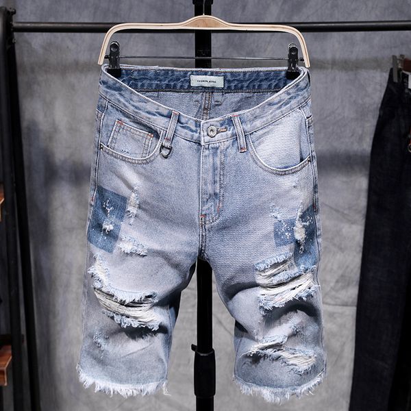 

2021 new men's modern summer shorts, vintage, destroyed, knee high peb2, White;black