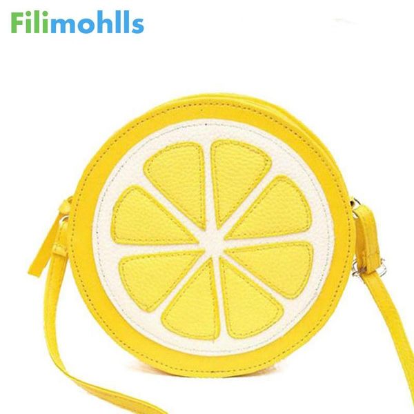 

2020 lovely mini fruit bags pu leather messenger bags fashion circular handbags yellow lemon shoulder bag crossbody s-229