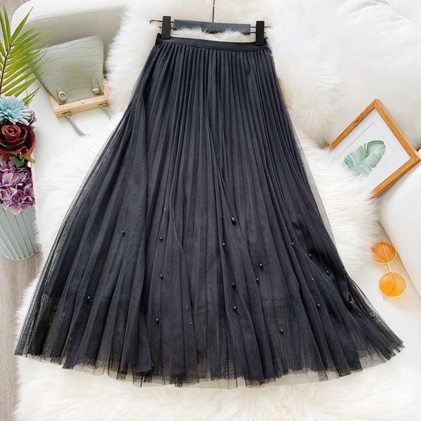 

skirts maxi long tulle womens 2021 high waist ball gown skirt summer elastic tutu jupe longue femme1, Black