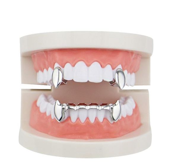 dentes de ouro Grillz Dental Hip Hop Smooth Grillz Real Plated Vampire Tiger Rappers Body Jewelry Four Colors Golden Sil sqcZLG luckyhat