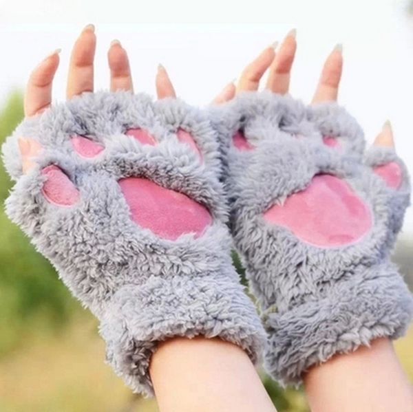 

kawaii fingerless зимы женщин warm wrist искусственного меха трикотажные клавишные варежки девушки милые кошки printe перчатки 19oct28