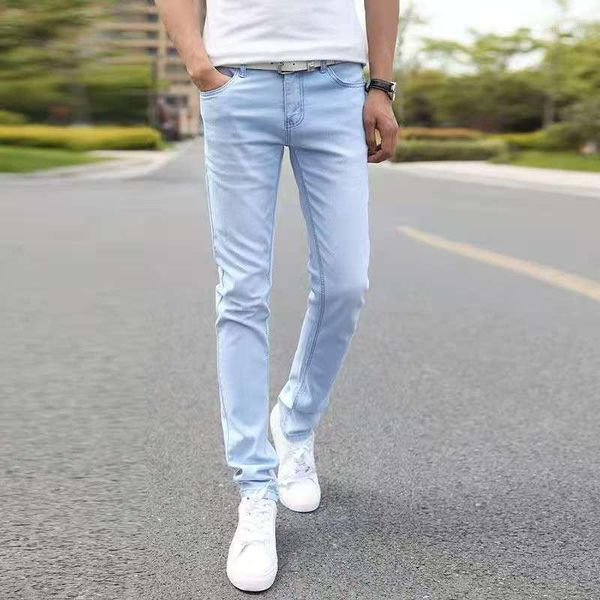 

men stretch skinny jeans male designer brand super elastic straight trousers jeans slim fit fashion denim for male, blue1, Blue