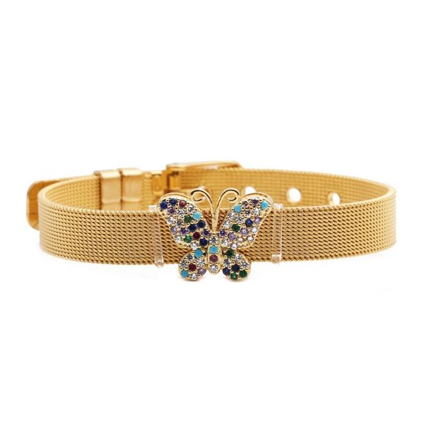 

vintage gold silver color butterfly metal 10mm watch chain bracelet for women colorful crystal perle insert bracelet jewelry, Golden;silver