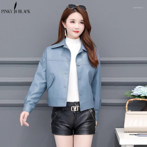 

pinkyisblack new women spring autumn pu leather jacket casual single button motor biker faux leather jacket female basic coat1, Black
