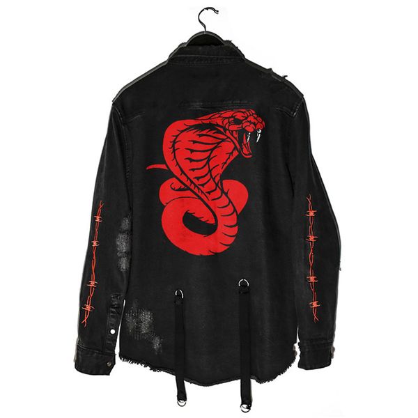 

mens coats denim jacket for mens slim men denim jacket snake print jackets men cowboy outwear clothing hip hop streetwear, Black;brown