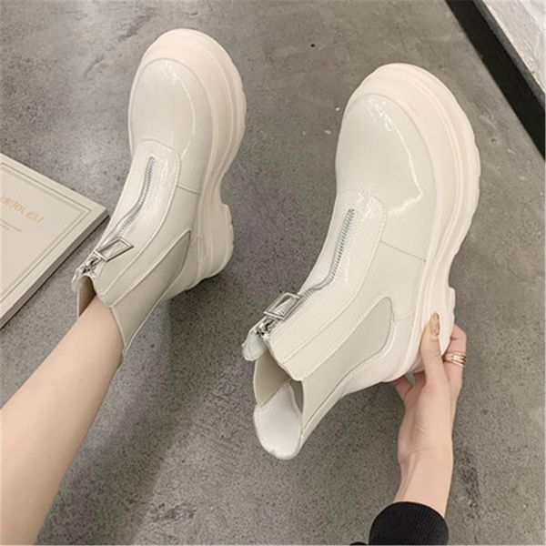 

new spring 2021 fall fashion women's zip leather short hidden thick boots shoes c6bo, Black
