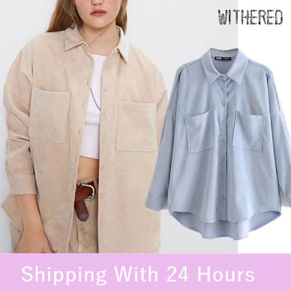 

withered england vintage preppy oversize corduroy boyfriend blouse women blusas mujer de moda 2020 shirt womens plus size1, White