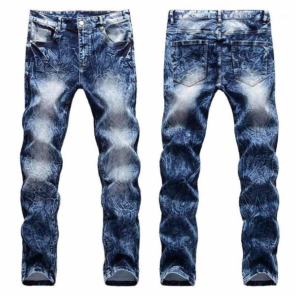 

kiovno men retro hip hop jeans pants washed streetwear denim trousers for male size 29-381, Blue