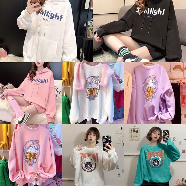 

2020 new autumn women's loose round neck cartoon sweater women's ins students' long sleeve versatile coat, fish scale cott, Black