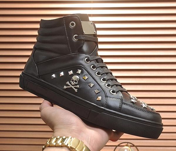 

2020 real leather philipps pieins sneakers men shoes chaussures de designer sports loafers running martin platform bottes boots1, Black