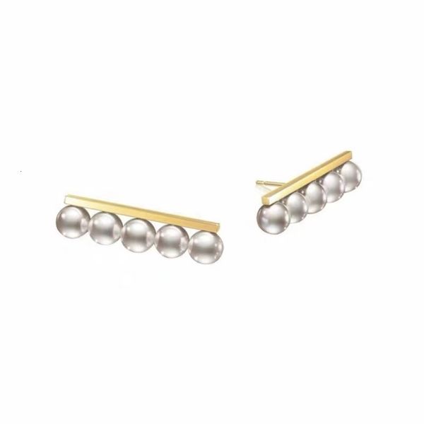 

balance beam modeling simple temperament earrings titanium steel 5 pearl earrings fashion accessories, Golden