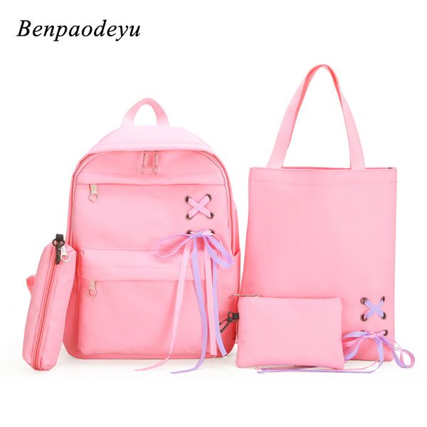 

fashion backpack women leisure backpack girls school bags casual canvas student backpack teenage girls children bags 4 pcs/set t200114