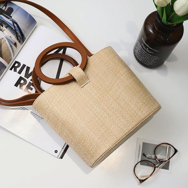 

летняя мода женщины соломенная сумка tote boho стиль holiday beach woven ковш сумка досуг мешок плеча кулиской crossbody