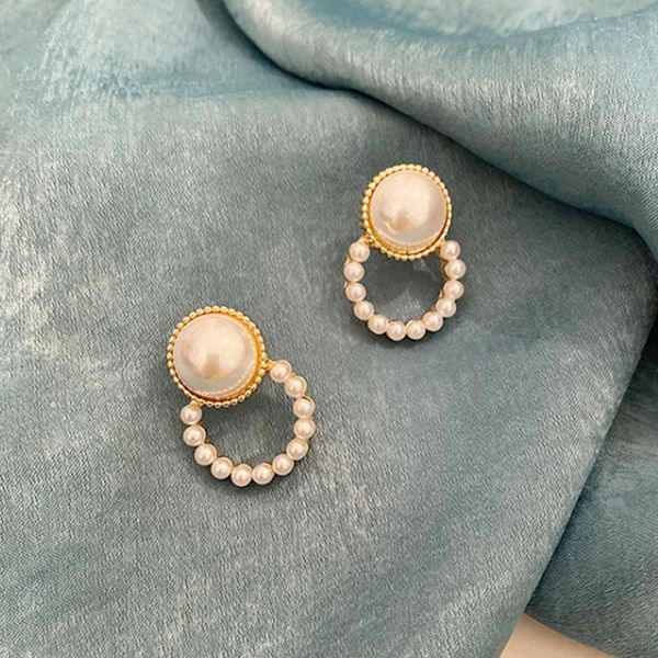 

dangle & chandelier yuan's pearl round earrings female 925 french temperament korean personality oorbellen rose gold sale, Silver