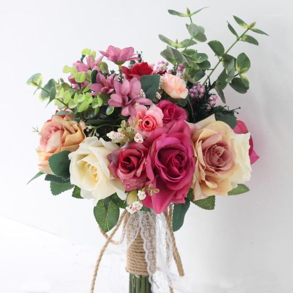 

wedding bouquet handmade artificial flower rose bridal bouquet for wedding decoration1