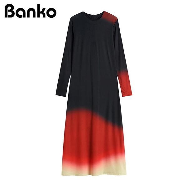 

elastic dress tie dye gradient color long sleeve pullover long vestidos backless or zipper elegant dress holiday stretchy, Black;gray