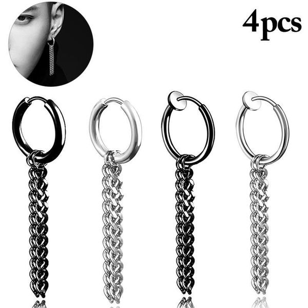 

dangle & chandelier 2021 4pcs men hoop earring creative fashion punk double chain earrings huggie for halloween party gift1, Silver