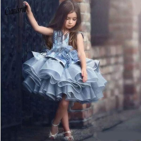 

flower girls dresses puffy handmade flowers appliques tiered organza girls pageant dress children sequins short communion dress, Red;yellow