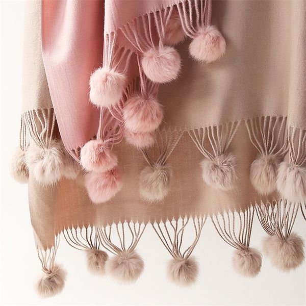 

женщины высококачественная равнина кролик мех pom pom cashmere шал шарф зимние негабаритные толстые пашминас пончо hijab одеяло cachecol 201, Blue;gray