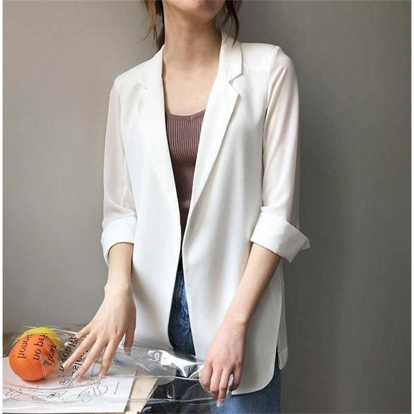 

белый blazer женщины элегантный тонкий шифон blazer женщина весна лето костюм куртка одежда женщин outwear вскользь офис q1292, White;black