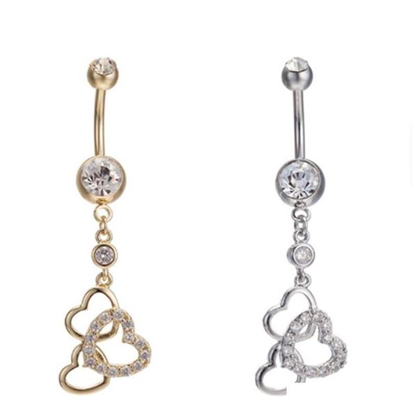 

woman piercing navel belly button rings zircon body jewelry bijoux femme piercing ombligo 3 hearts long belly piercing dangle aulpz, Silver