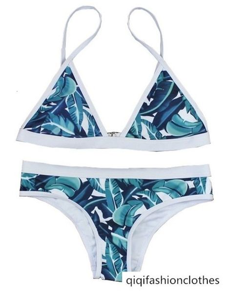 

triangle bag leaf print bikini swimsuit, White;black