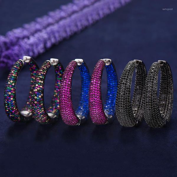 

hoop & huggie trendy circle shape full cubic zirconia big earrings for women charms statement engagement dubai african jewelry1, Golden;silver