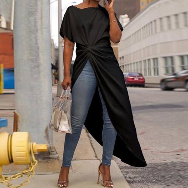 

loulan queen 2021 womens and blouses casual asymmetrical pleated short sleeve shirt swallowtail blouse plus size sale, White