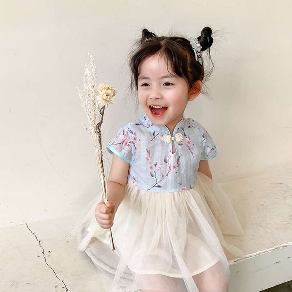 

girls' 2020 spring new qipao princs children's little girl summer drs pengpeng yarn skirt, Red;yellow