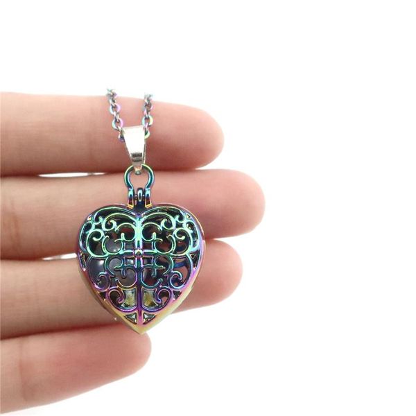 

c787 радужный цвет прекрасный сердце крестовые бусины кейдж подвесной медальчик ожерелье аромат эфирное масло диффузор sqcokw, Silver