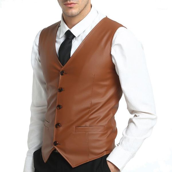 

jinxuanya vests for men slim fit mens suit vest male waistcoat casual sleeveless formal business jacket leather vest1, White;black