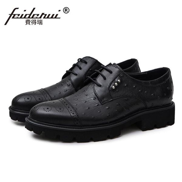 

british style formal man studded dress party shoes genuine leather platform men's brogue bridal wedding footwear for male js45, Black