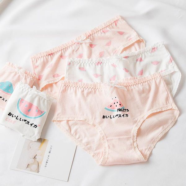 

6pcs/set cartoon cute watermelon women's panties soft cotton seamless underwear briefs girls sanitary pants lingerie1, Black;pink
