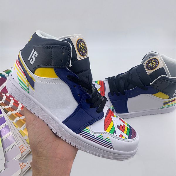 

new release 1 mid denver men basketball shoes 27+15 blue cartoons mens women skateboard shoes sports nuggets sneakers us5.5-11
