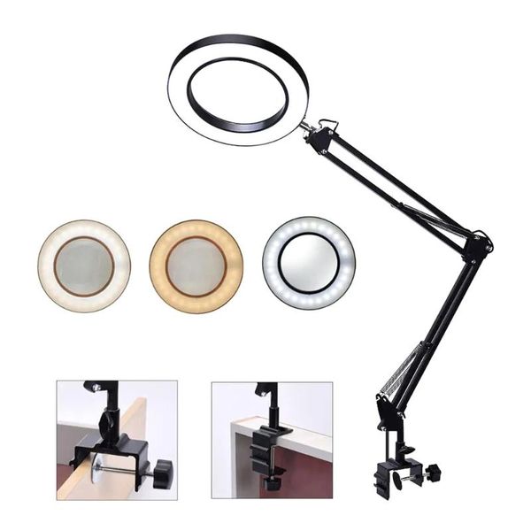 

2 in1 magnifying glass magnifier with led light 5x magnification three dimming mode adjustable brightness desk lamp reading lamp
