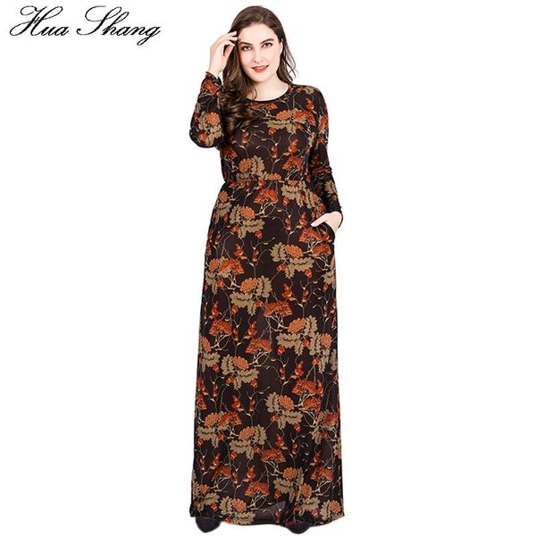 

casual dresses 6xl plus size long with sleeve women summer retro floral printing vintage dress pockets floor length party, Black;gray