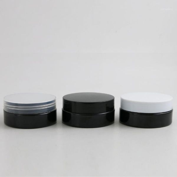 

24 x 50g empty black cosmetic cream containers cream jars 50cc 50ml for cosmetics packaging plastic bottles with plastic cap1