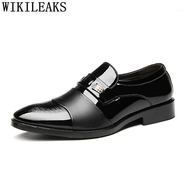 

dress shoes office men italian brand plus size patent leather loafers for formal slip dress1, Black