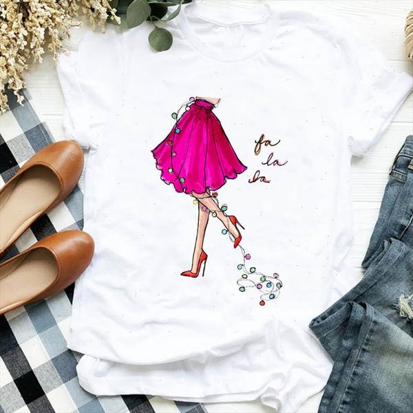 

women lady new year ladies clothes cartoon fashion 90s merry christmas tshirt female graphic clothes shirt t tee t shirt, White