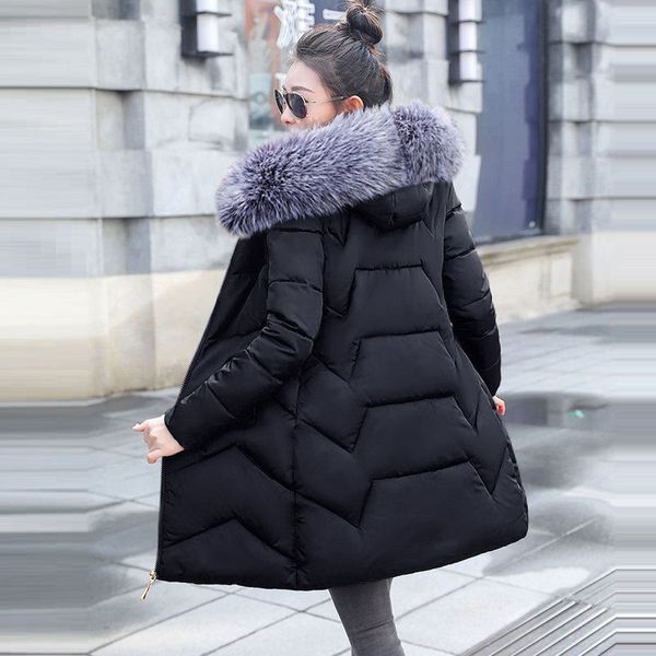 

fake fox fur womens parkas warm long outwear hooded coat female jacket women's winter down jackets and coats, Black