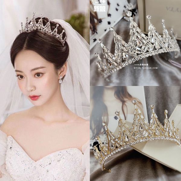 

japanese and korean style bridal crown, headdress, hair ornament, super bright celebrity temperament, grand white wedding, Silver