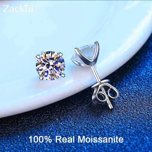 

real 0.4-4 carat stud earrings for women men solid 925 sterling silver solitaire round diamond earrings fine jewelry 220211, Golden;silver