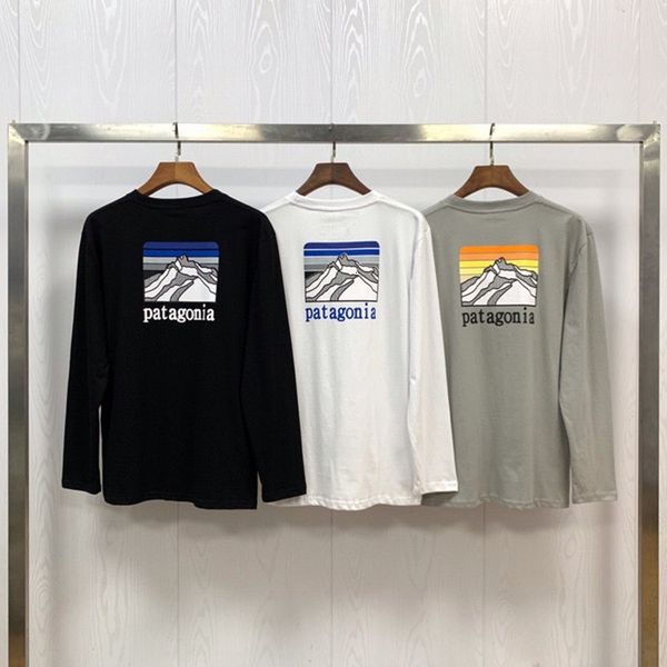 

fashion street new patagonia cotton loose fitting men's and women's matching long sleeve t-shirt in autumn 2020, White;black